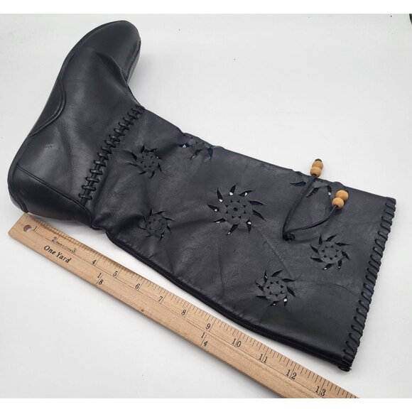 STEVE MADDEN SZ 7 Black Leather Moccasin Cutout Boots Festival Southwest Boho - Picture 11 of 13